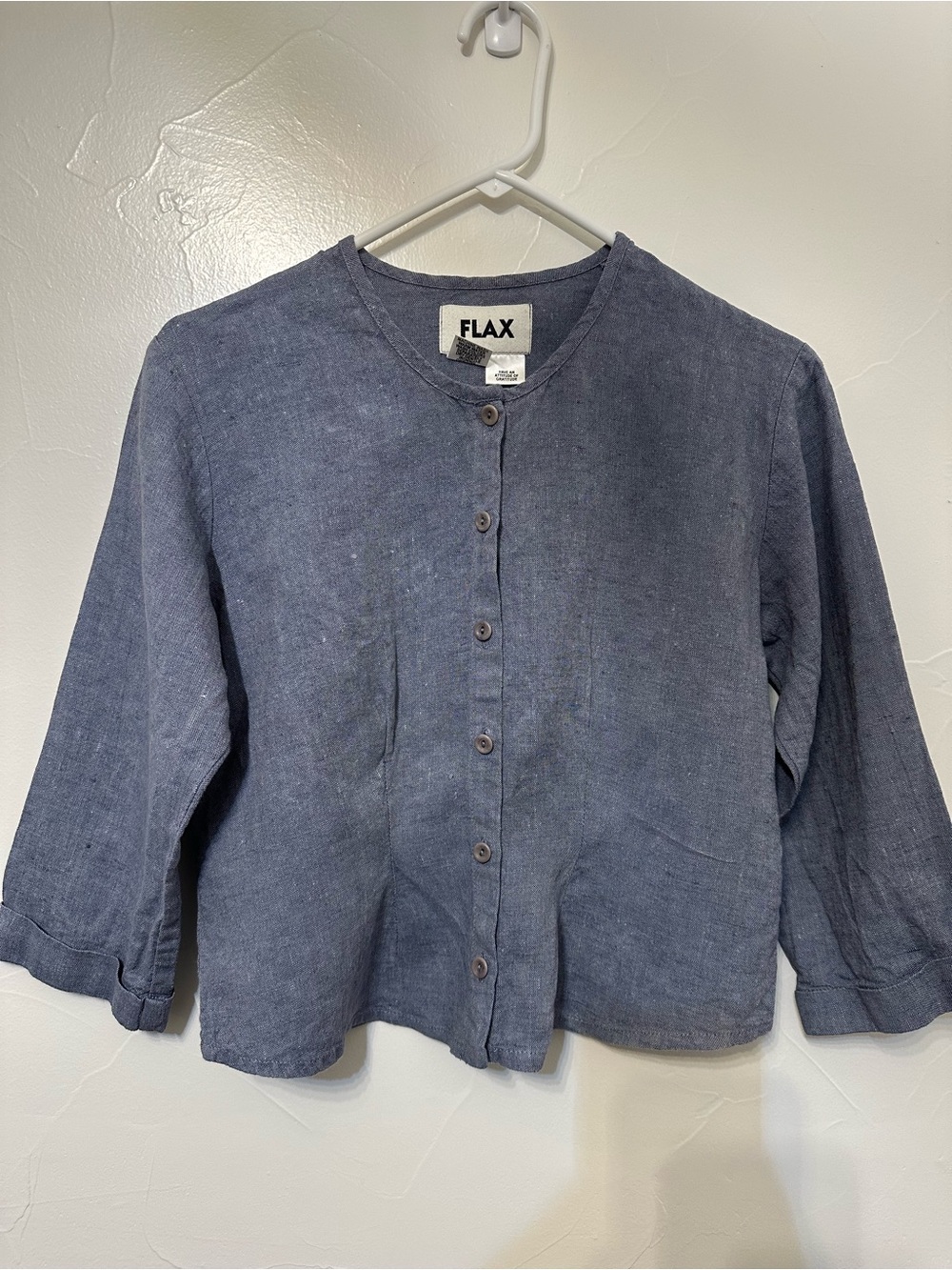 FLAX Linen Button-Front Top in Chambray blue